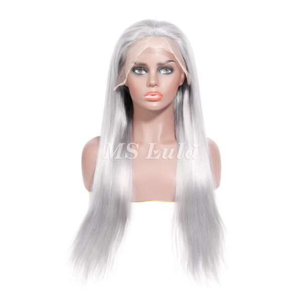 Ms Lula Silver Grey Straight Human Hair 13x4 Lace Front Wig - Image 3